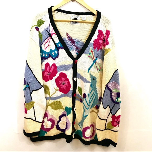 Storybrook Knits Sweaters - Teacher sweater spring flowers birds cardigan